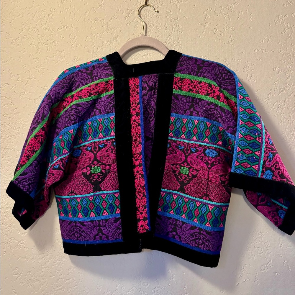 Vintage Cottage Industry Guatemalan Tapestry Jacket Cropped Open Front - Picture 5 of 5